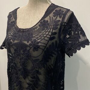Nylon 76 Black Crochet Lace Top size large